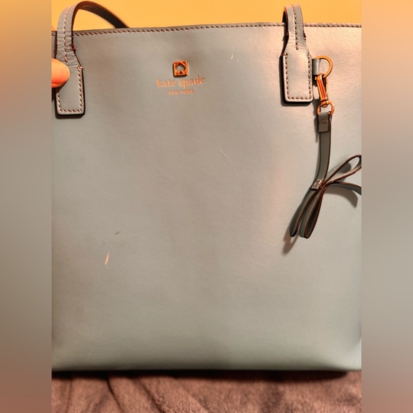Kate Spade Blue Leather Purse Tote Bag Pocketbook ❤️ Messenger Work Bag - Picture 5 of 6